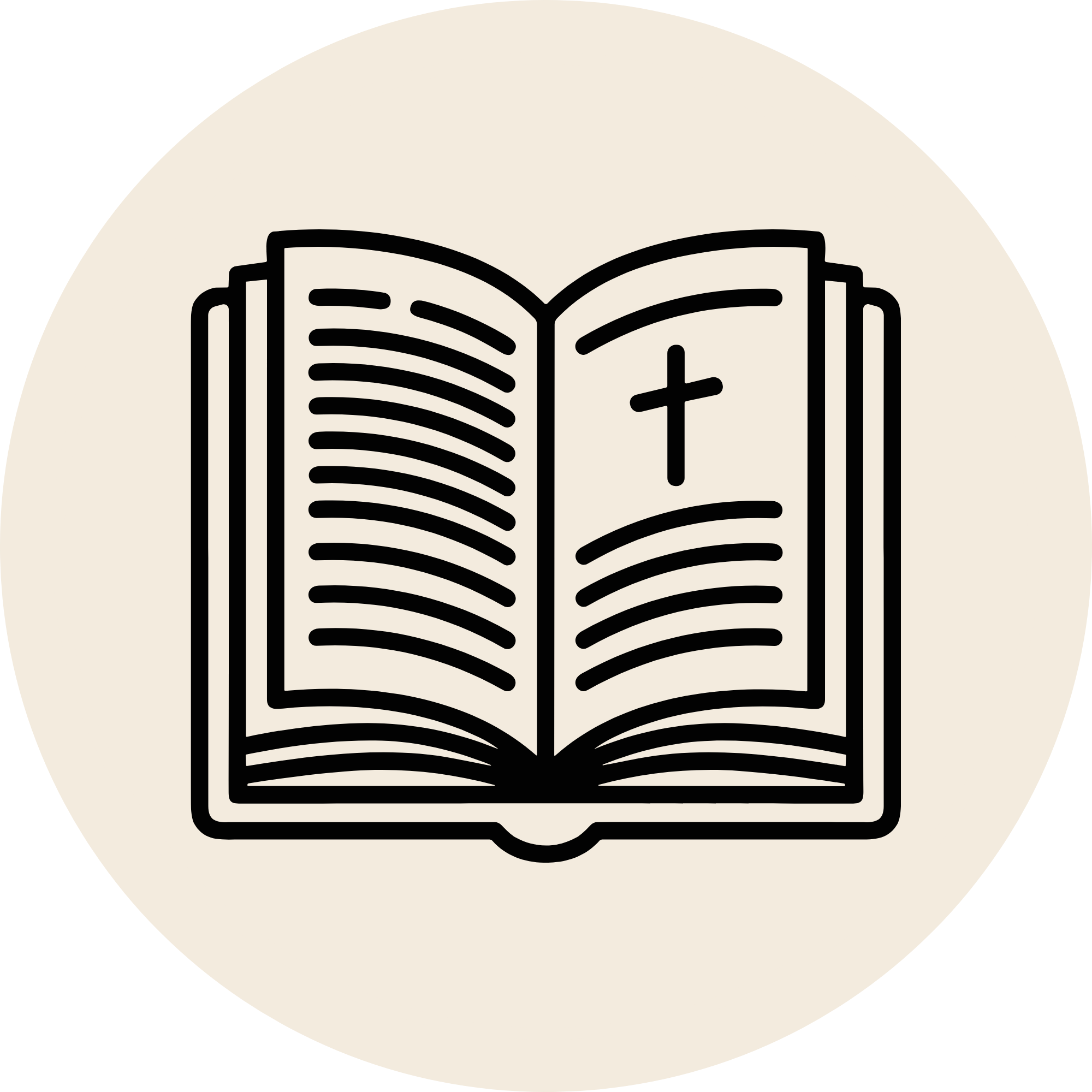An open Bible with a cross on the page, icon representing Christian religious study or worship.