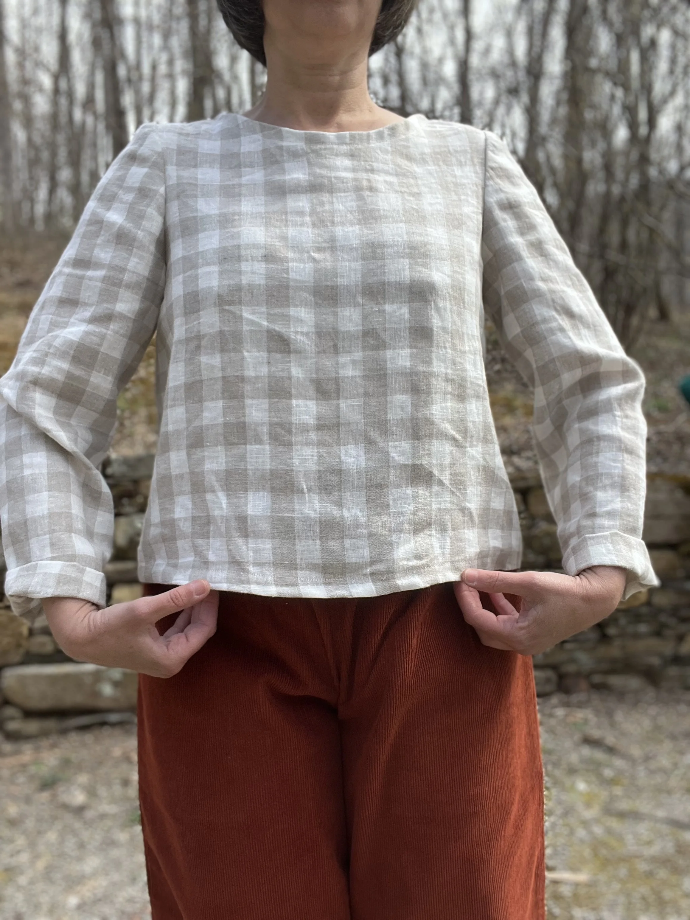 READY TO SHIP Essential Linen Blouse - Flax Gingham - Small (Copy)