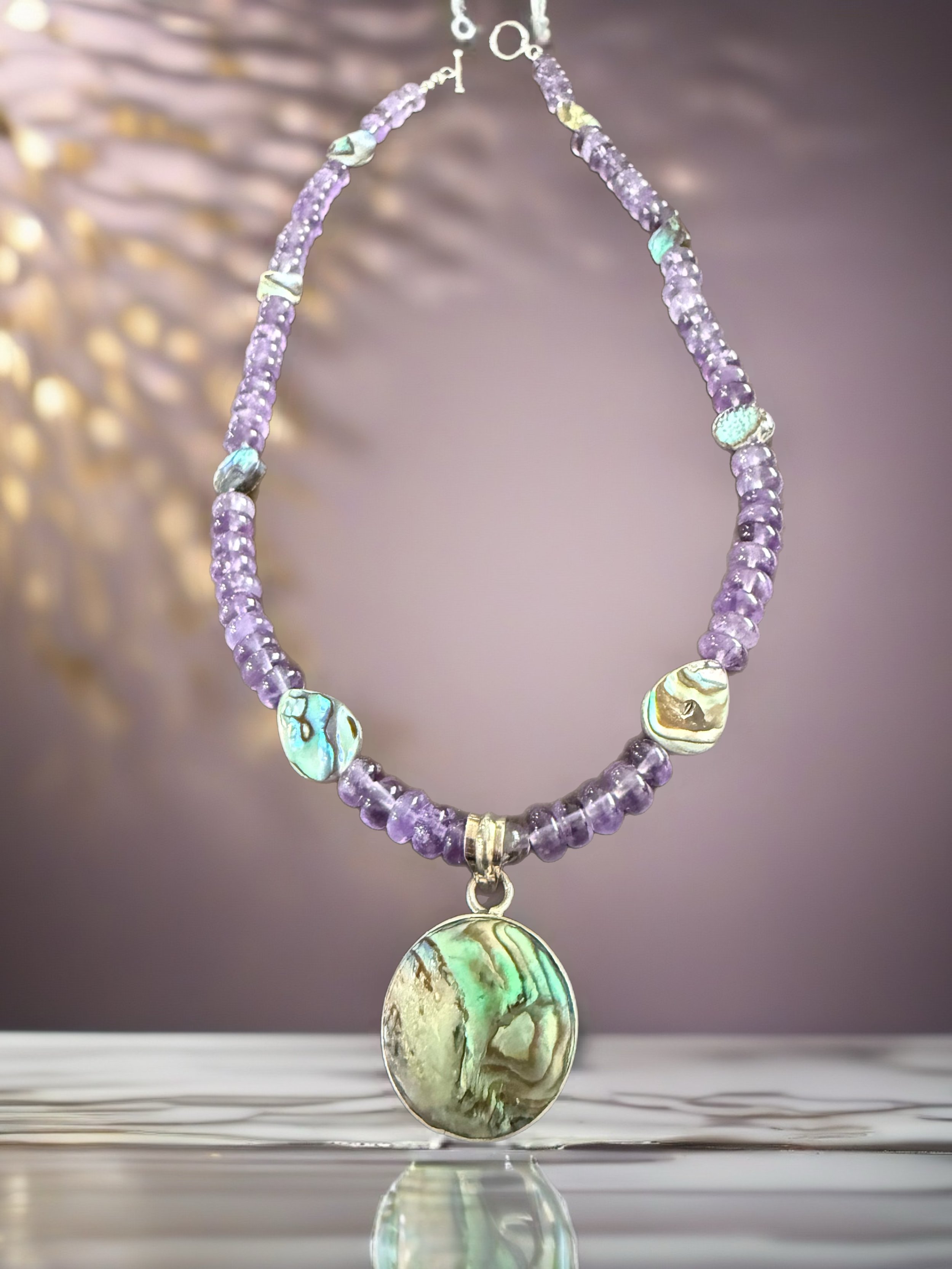 Abalone and Amethyst Necklace and Earring Set