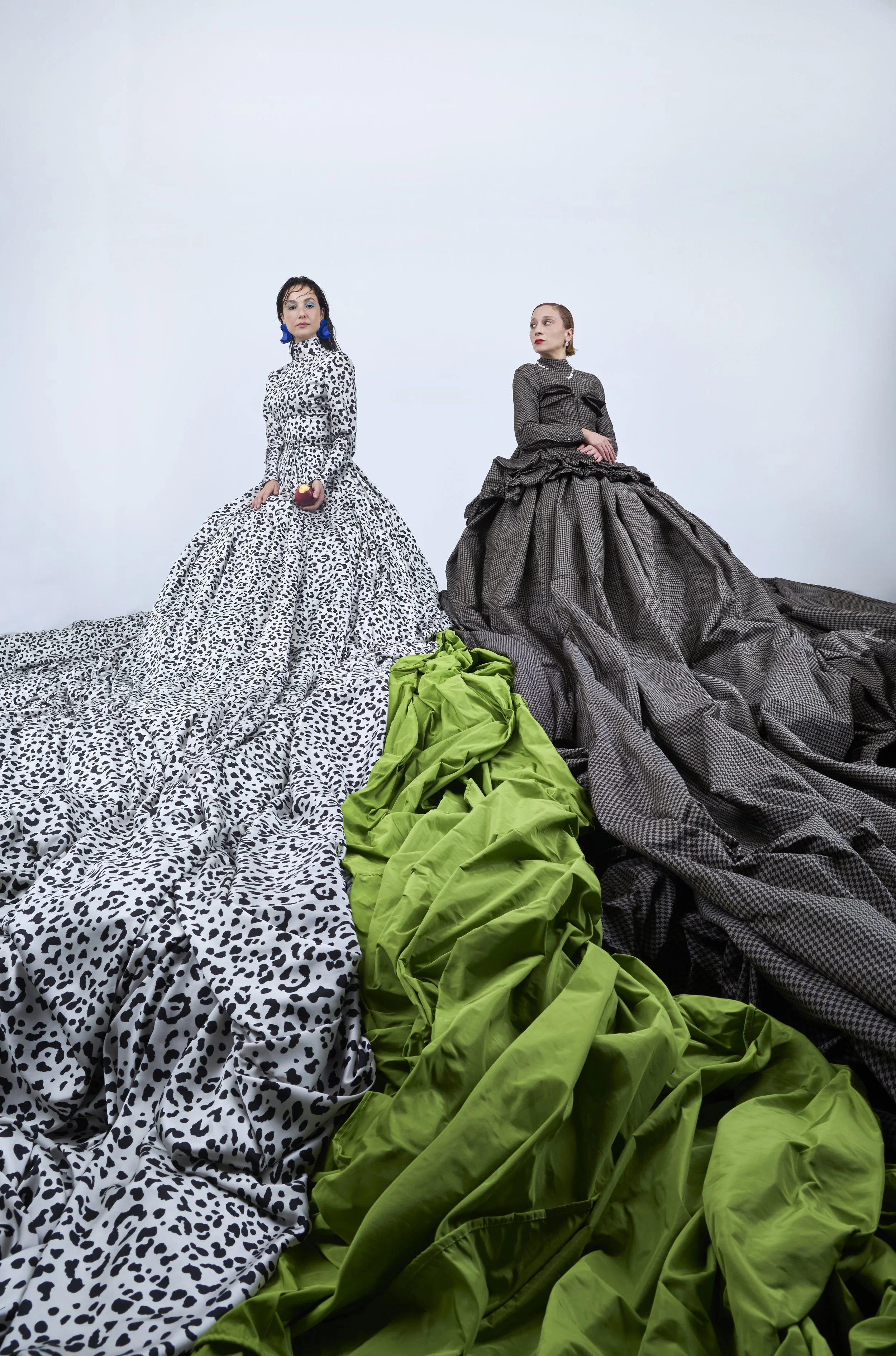 Two women in very large dresses.