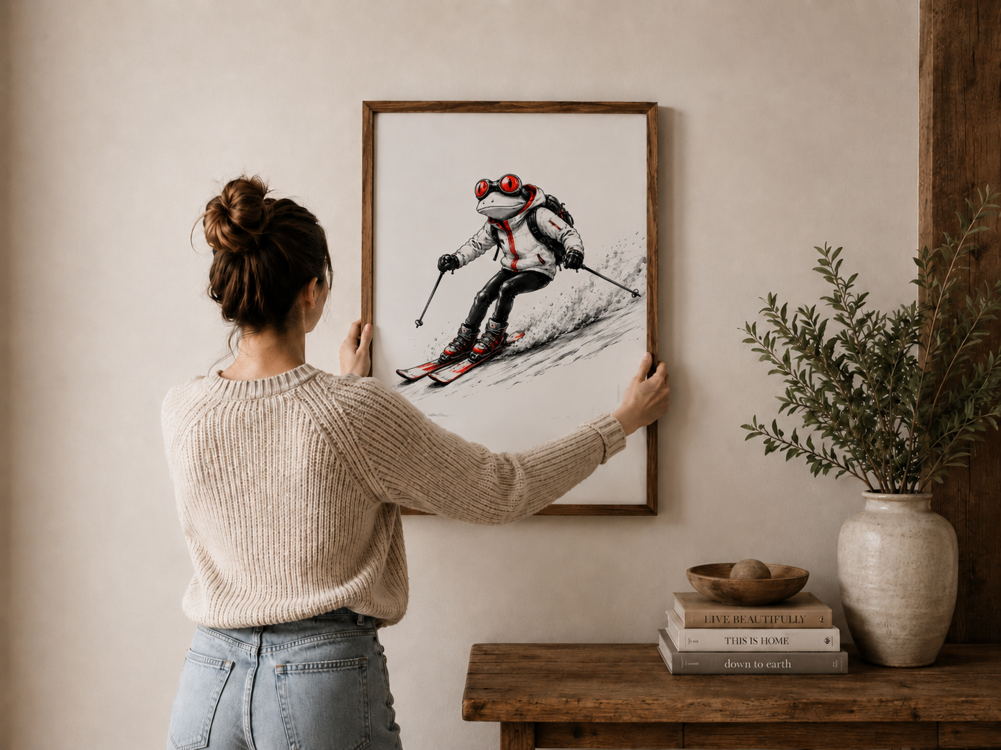 Ski Frog Poster – Funny Ski Wall Art | Modern Mountain Decor | Premium Fine Art Print | Gift for Ski Lovers
