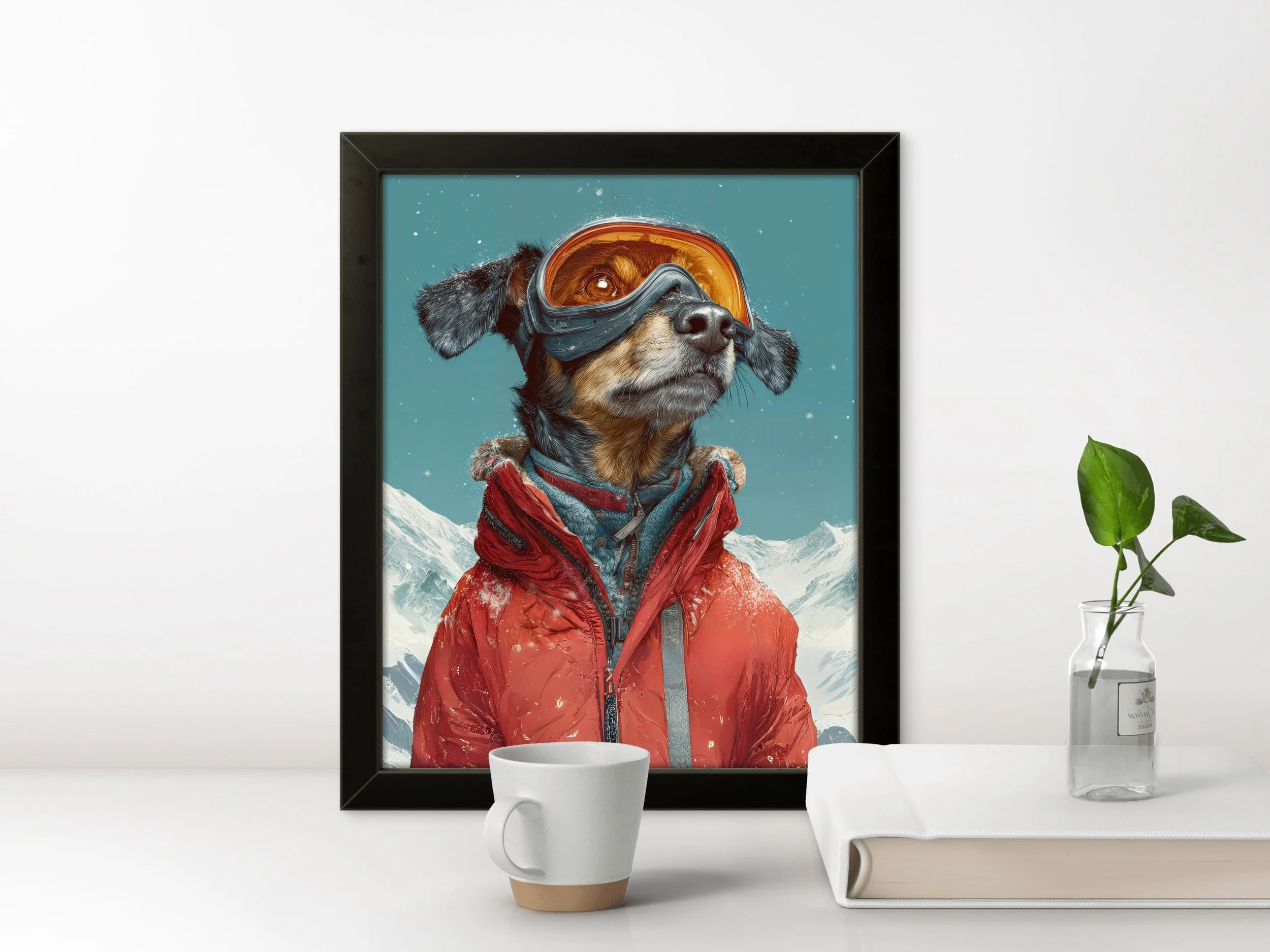 Ski Dog Poster  Jacket & Goggles Wall Art Lodge