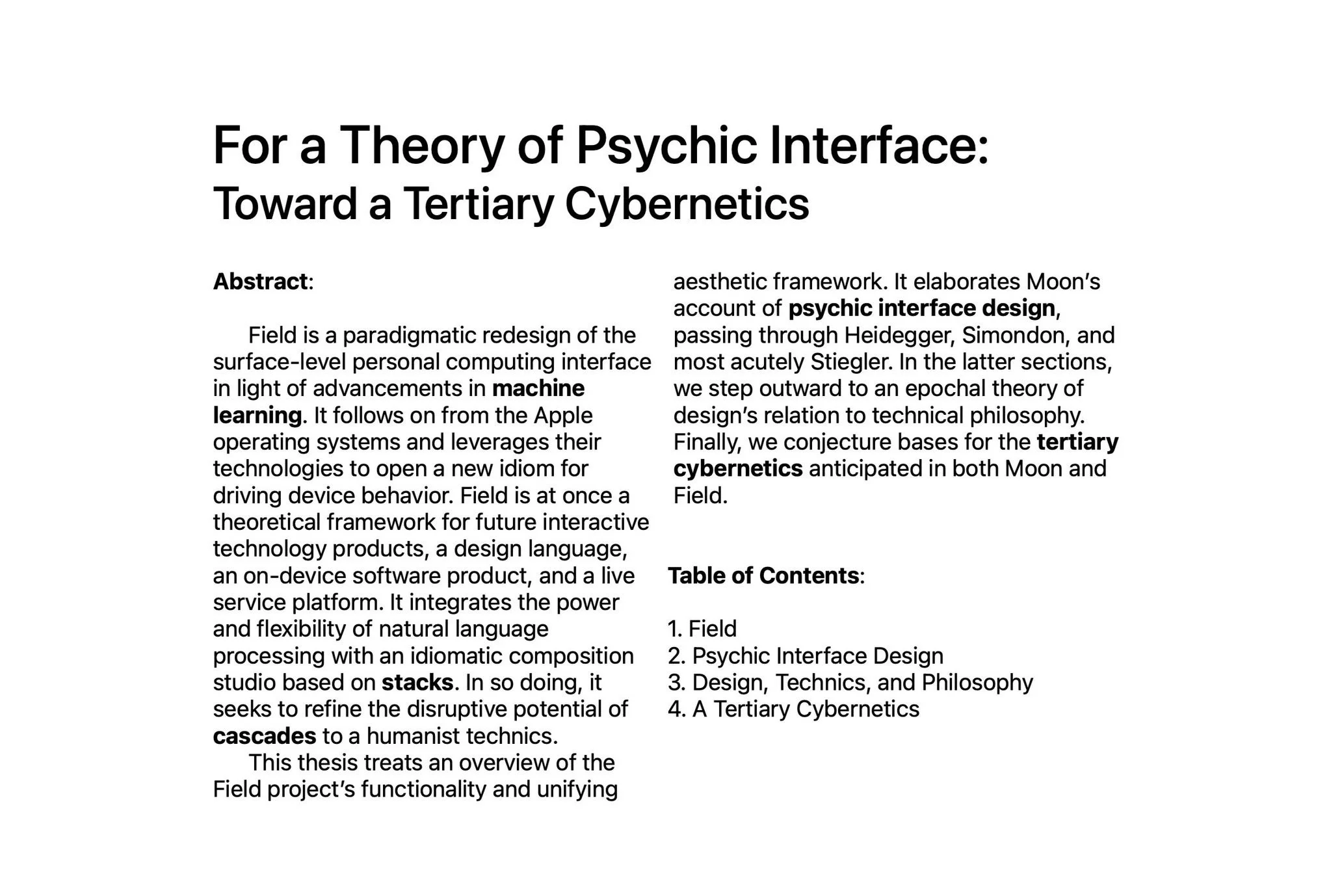 For a Theory of Psychic Interface (Design Theory, 2024)
