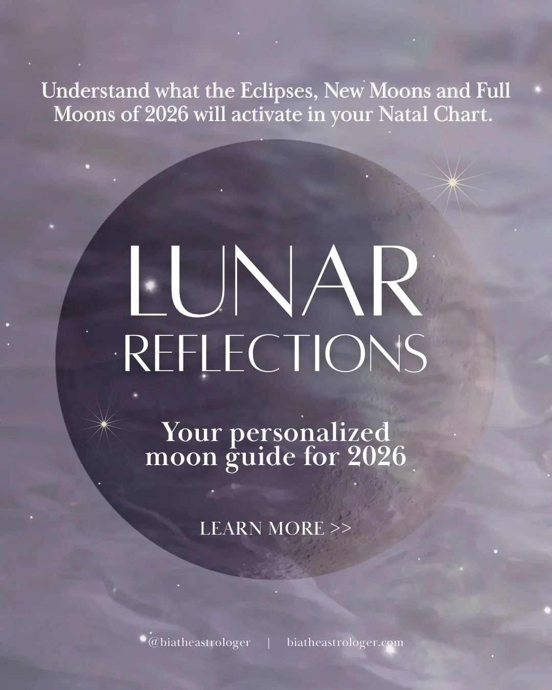 Lunar Reflections: Your Personalized Moon Guide 🌙
Understand how these will impact your personal life in 2026:
New Moons - Opportunities to plant new seeds and take first steps.
Full Moons - Moments of clarity, investigation, and observation.
Eclips