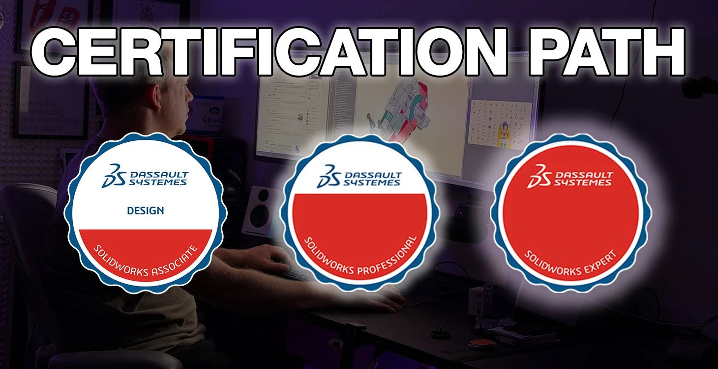 Certification Path course thumbnail with SolidWorks certification badges