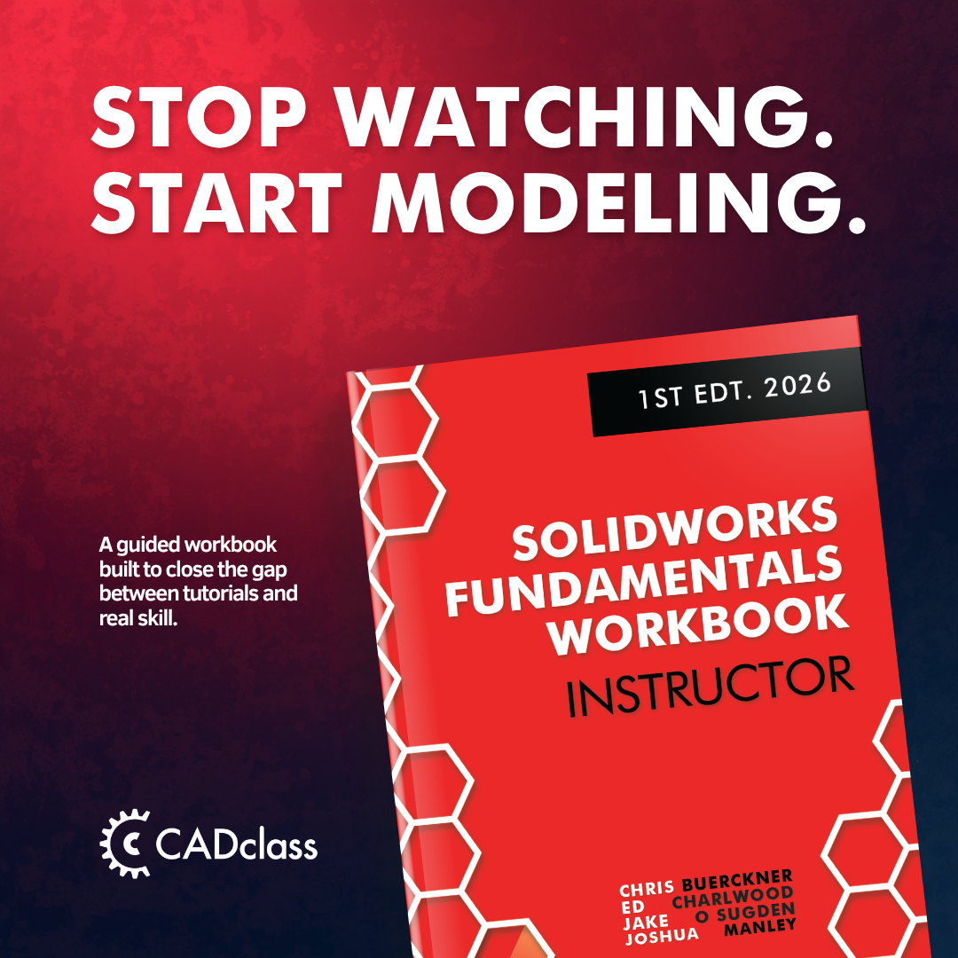 SolidWorks Fundamentals Workbook launch graphic: Stop watching. Start modeling.