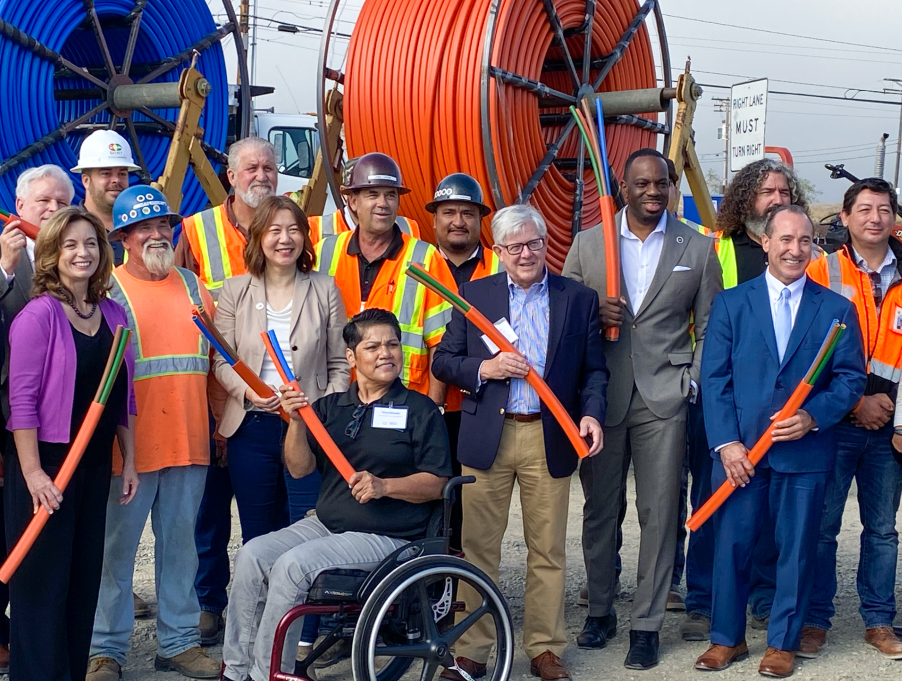 Teresa Valenzuela with civic leaders and construction crews at California’s middle-mile broadband infrastructure groundbreaking.