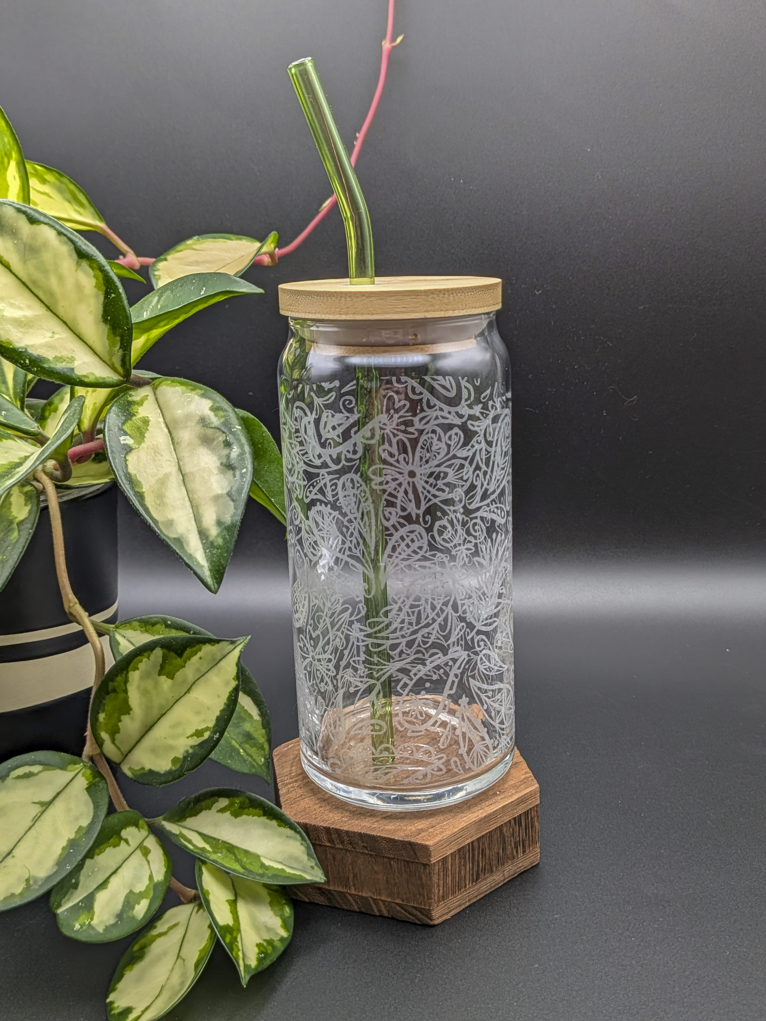 Paisley Swirl Etched Glass Can