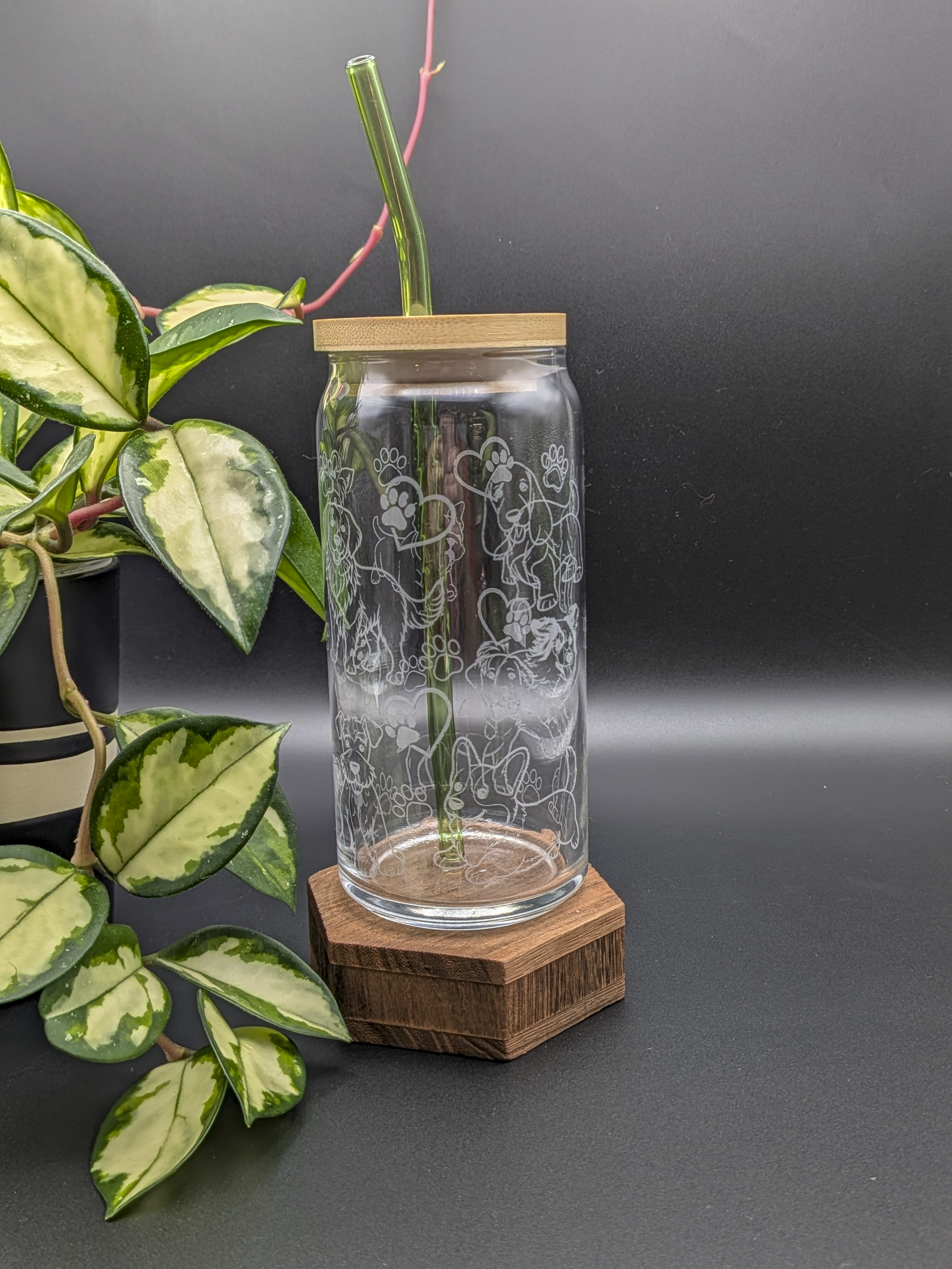 Dog Lovers Etched Glass Can