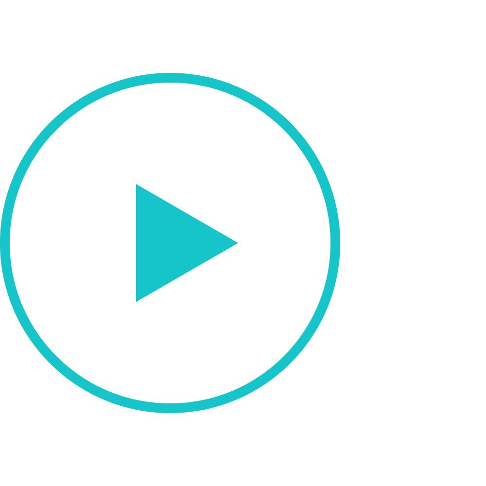 A black circular button with a teal outline and a teal play icon in the center.