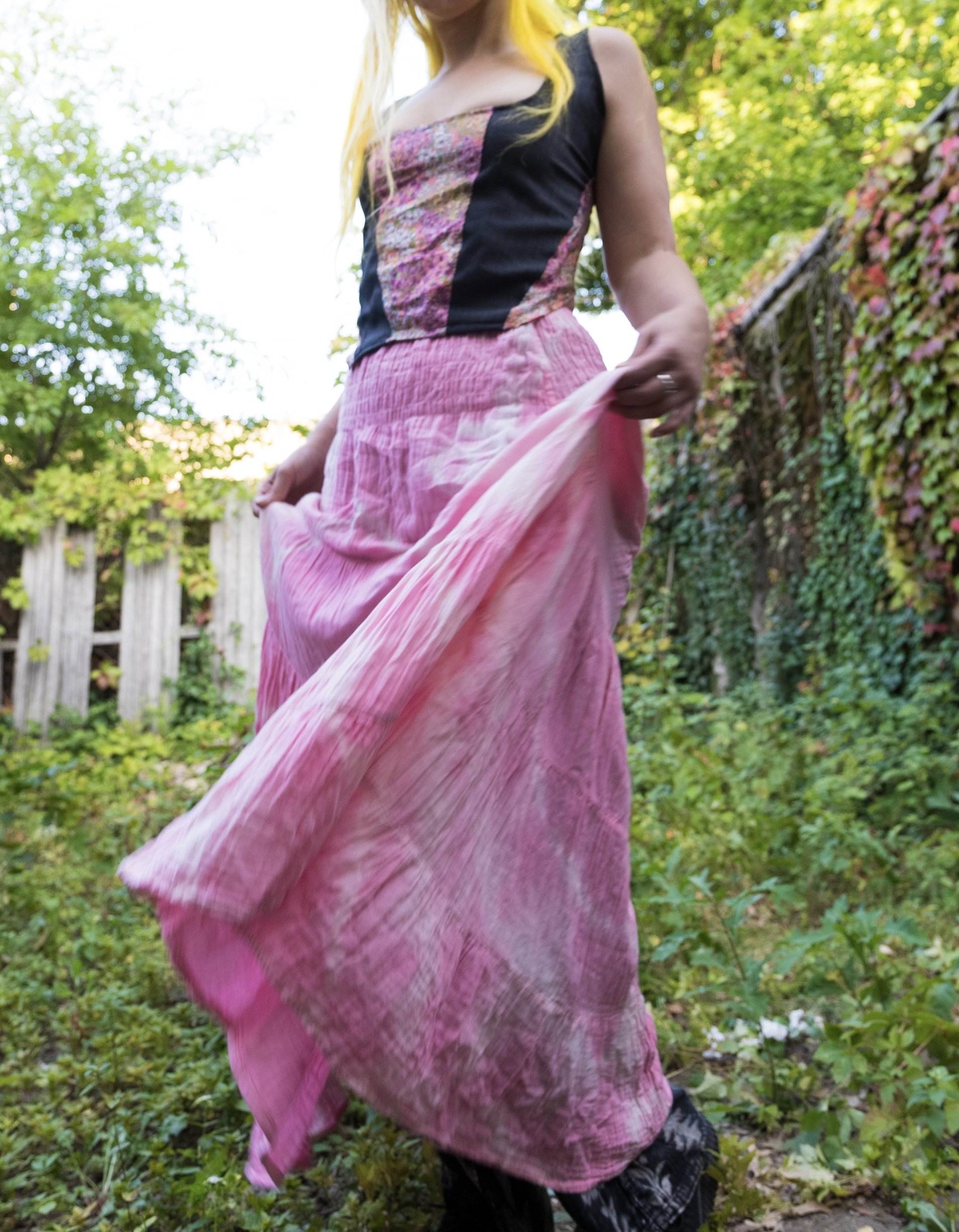 Hand dyed Pink and white skirt