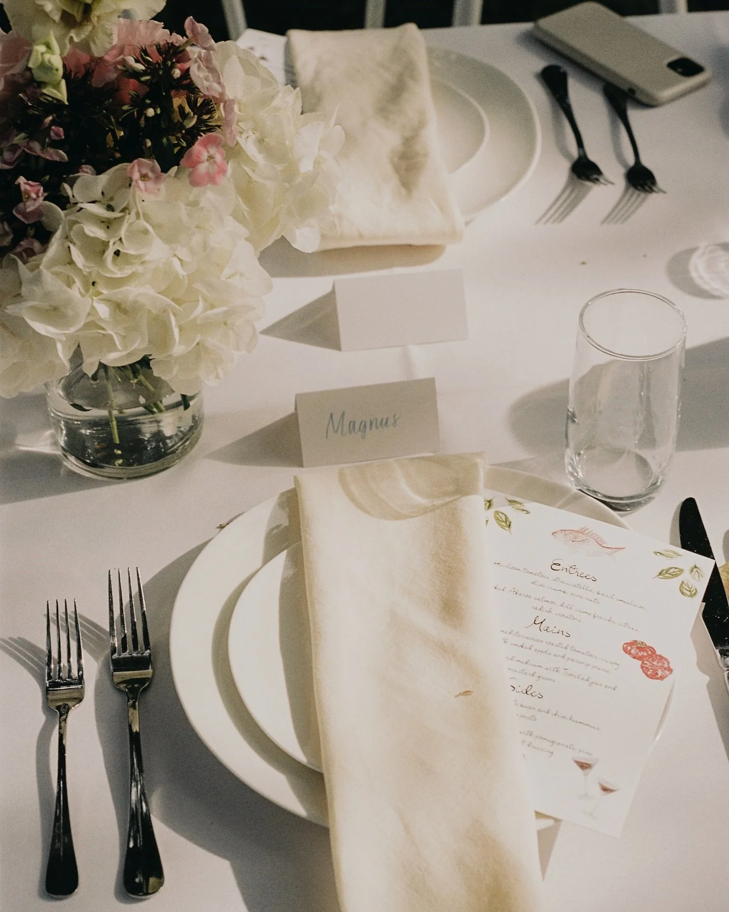 A few photos from the dreamy reception set up at Tory &amp; Tom&rsquo;s wedding. They had their guests seated for dinner outside under the tree canopy at @manowarwine ,right by the ocean. As the afternoon continued, the light in the area became so dr