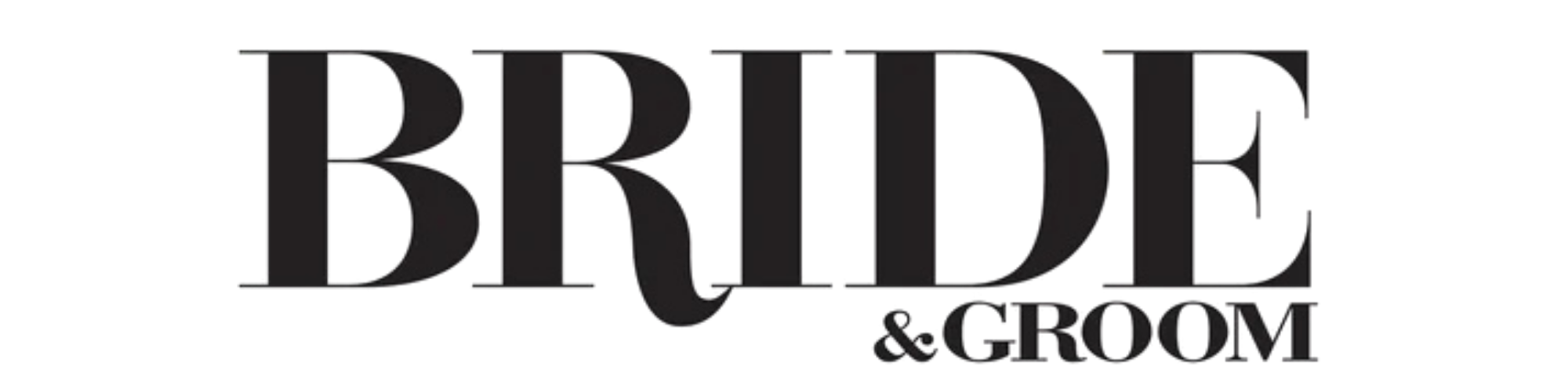 The logo for BRIDE & GROOM, with large black text and an elegant font.