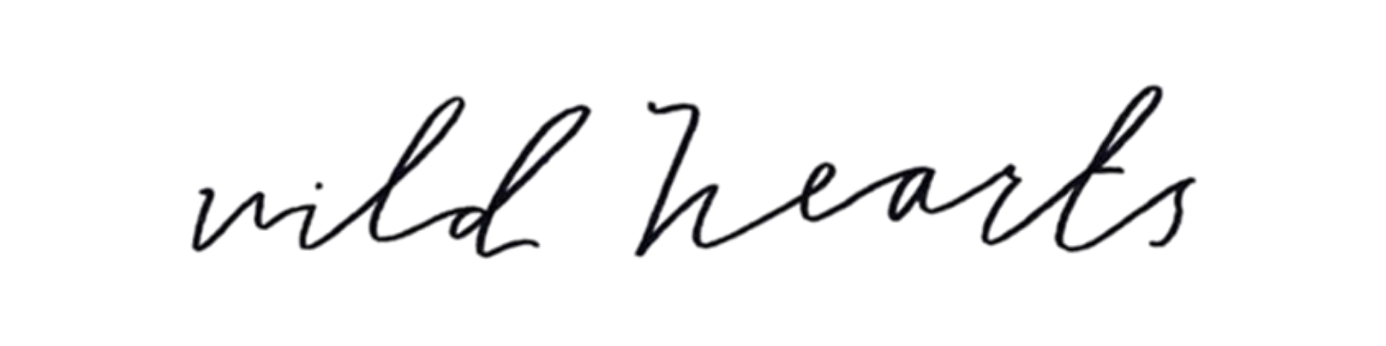 Stylized black cursive text reading 'wild heart' with a burgundy rectangle in place of the dot over the 'i'.