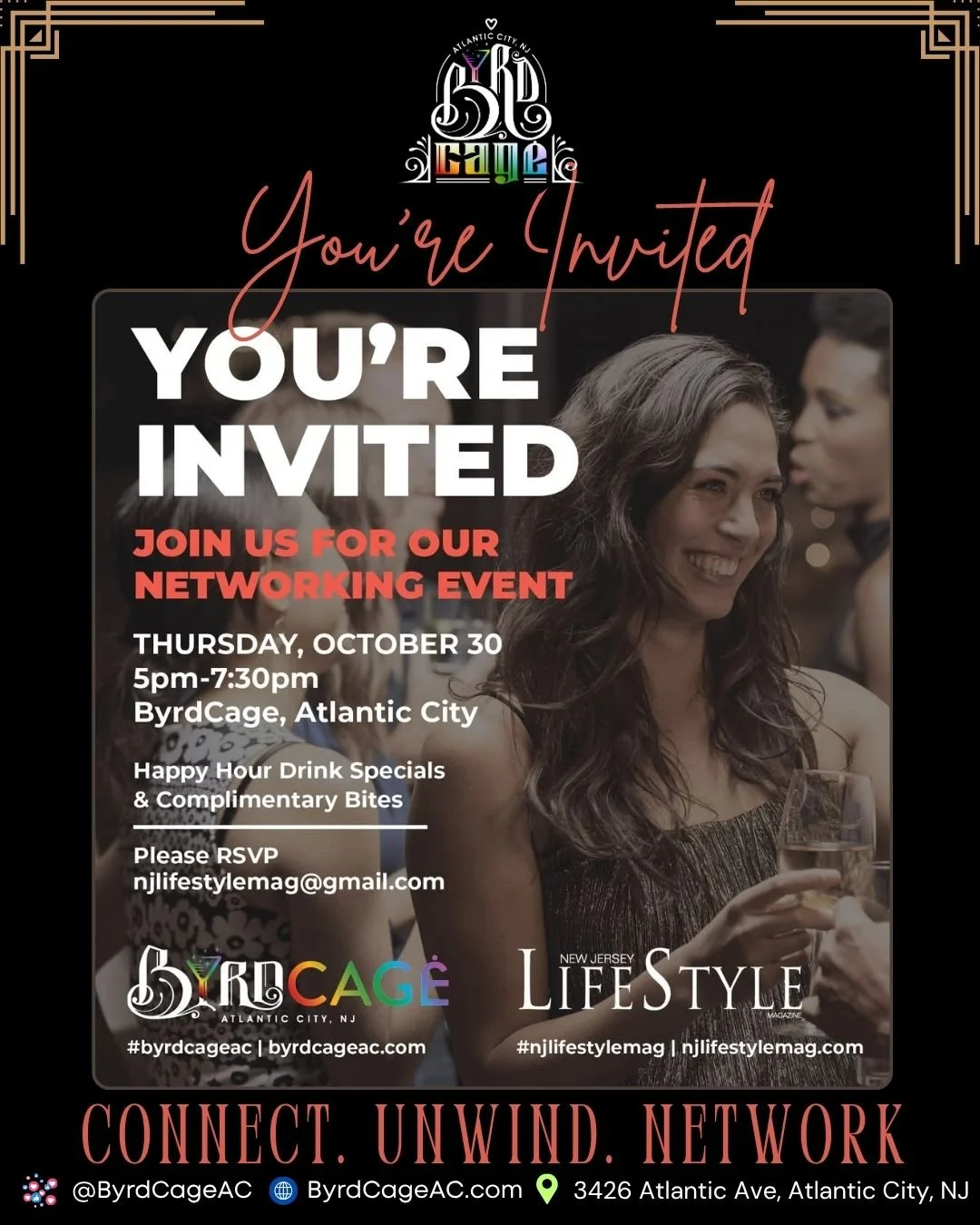 Join the New Jersey Lifestyle Networking Mixer TONIGHT!Connect with creatives, tastemakers & professionals for an evening of great conversation, happy hour specials, complimentary bites, and chances to win dinner for two!
Free admission & pa