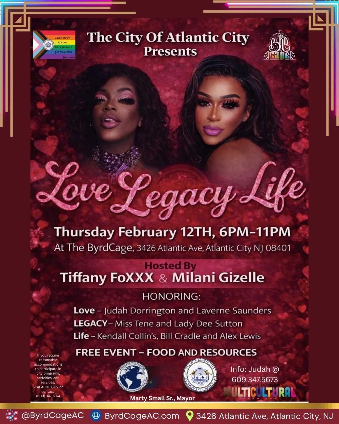 Love. Legacy. Life. ❤️✨

This Thursday, February 12th from 6PM&ndash;11PM, join us at ByrdCage for a powerful evening celebrating impact, culture, and community. Hosted by Tiffany Foxxx &amp; Milani Gizelle, we&rsquo;re honoring leaders who embody lo