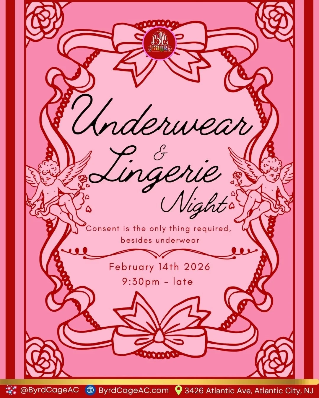 Are you over Hallmark holidays?
Come spend Valentine&rsquo;s on the dance floor with DJ Kit Kat. 💋🔥
This Valentine&rsquo;s Day, skip the clich&eacute;s and turn up the heat with Underwear &amp; Lingerie Night at Byrdcage.
The vibe is sexy, playful,