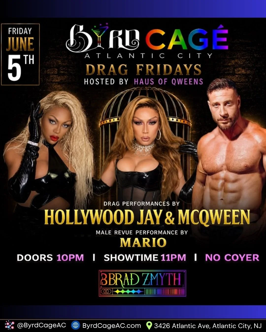 🌈PRIDE MONTH KICKS OFF TONIGHT Friday June 5th at @byrdcageac with a night of drag and sexy men! 🏳️&zwj;🌈💅🏽💪🏼

Hosted by @hausofqweens
💋 Drag Performances by @jordanhollywooding &amp; @mcqween_
🔥 Male Revue Performance by @magic_mario.s

🎧 