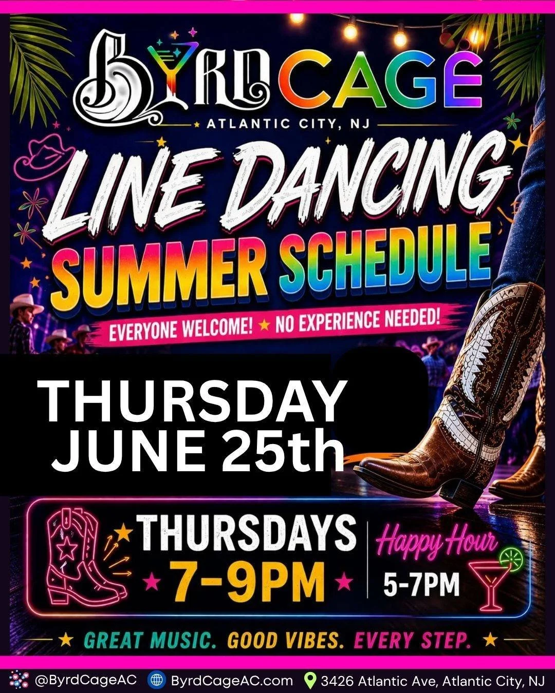 👢🎶 Grab your boots and get ready to hit the dance floor!

The Sidestory Steppers return to ByrdCage TONIGHT Thursday, June 26 from 7&ndash;9PM for another night of fun, music, and line dancing. Whether you're a seasoned pro or stepping out for the 