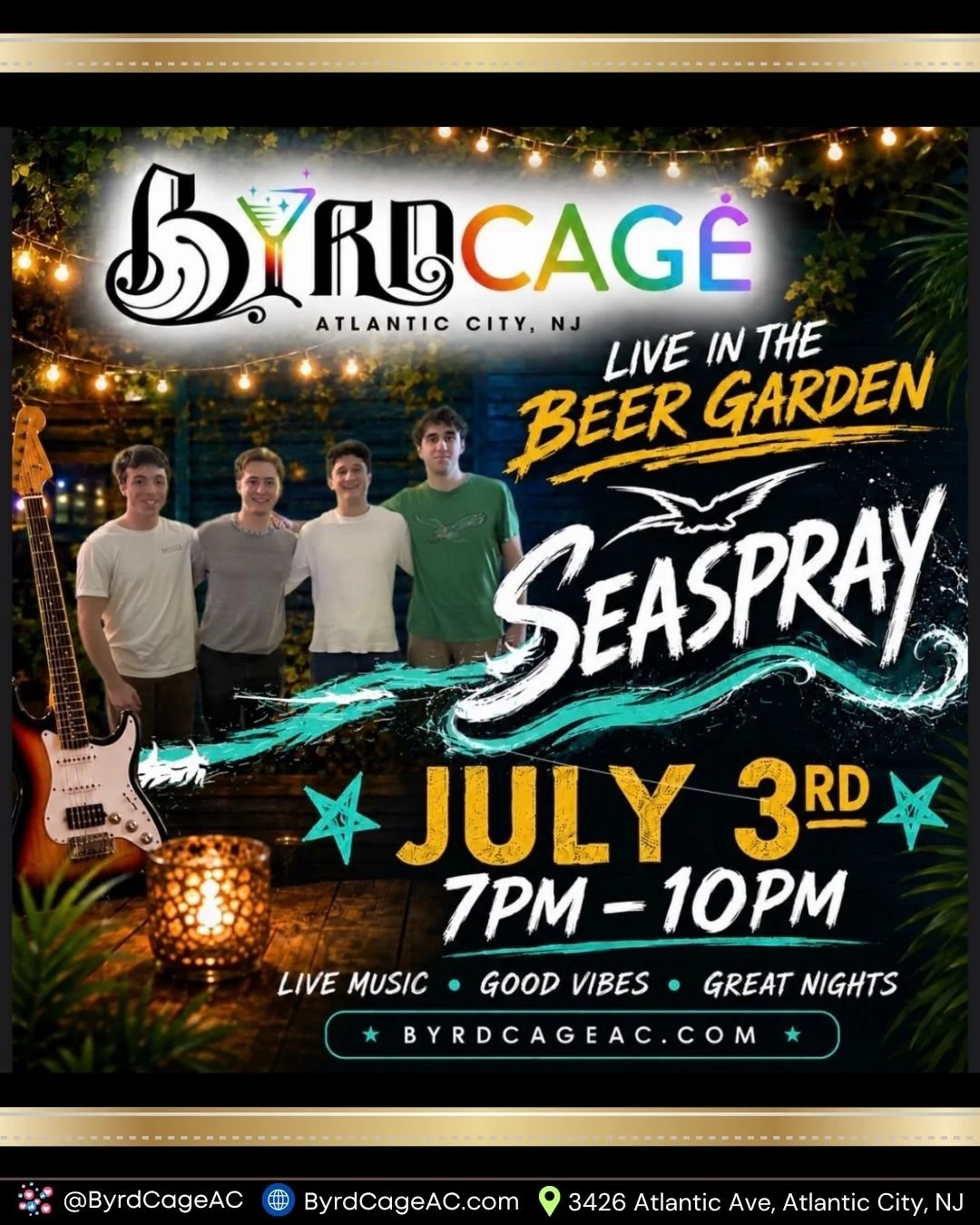 🎸 Kick off your Independence Day weekend with live music under the stars! 🌟

Join us Friday, July 3rd as Seaspray brings the energy to the ByrdCage Beer Garden from 7&ndash;10 PM. Grab your friends, your favorite drink, and enjoy an evening filled 
