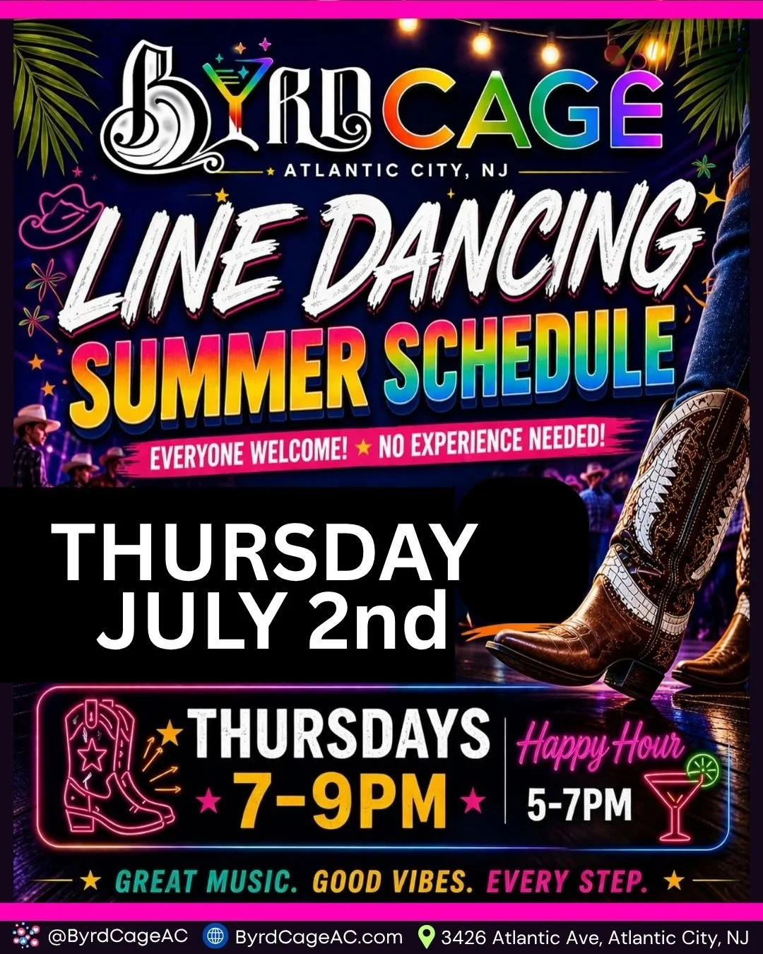 🤠 Line Dancing is BACK this Thursday at ByrdCage! 👢

Kick off your holiday weekend with a night of dancing, laughter, and great company! Whether you're a seasoned two-stepper or trying line dancing for the very first time, everyone is welcome&mdash