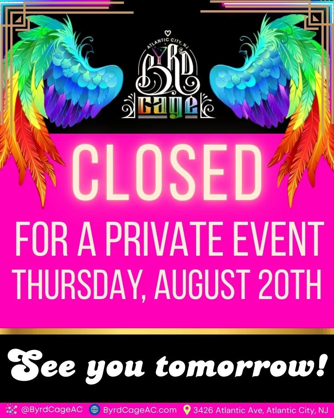 📣 A quick heads-up, #ByrdGang! ByrdCage will be closed this Thursday, August 20th for a private event. We&rsquo;ll be back to our regularly scheduled weekend fun including the Cocktails &amp; Confessions evening on Saturday celebrating Madonna&rsquo