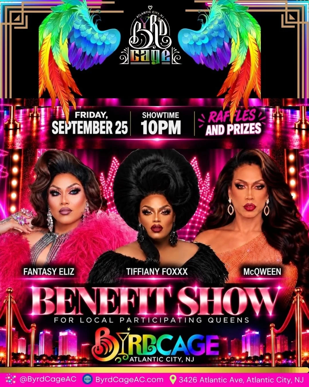 👑 TONIGHT &mdash; THE QUEENS ARE SHOWING UP FOR THE QUEENS! 

Join us at ByrdCage tonight for a special Benefit Drag Show raising money for local queens participating in the Miss&rsquo;d America Pageant! 🌈❤️

See Fantasy Eliz, Tiffiany FoXXX &amp; 