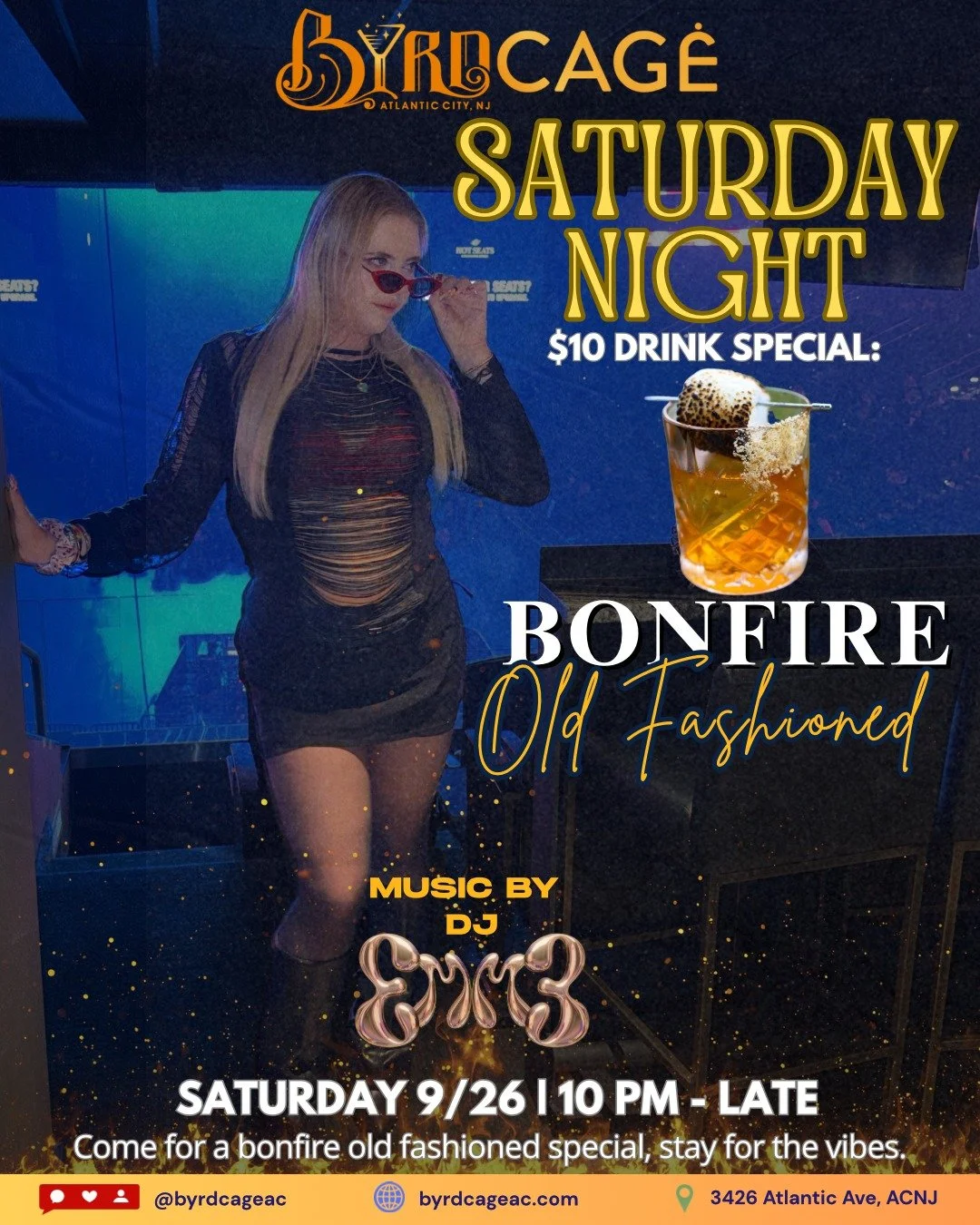 🔥 SATURDAY &mdash; DJ EMME
Saturday night = good music, good drinks and good vibes at ByrdCage! 🎧🔥 DJ Emme takes over from 10PM&ndash;late, plus we&rsquo;re pouring a special $10 Bonfire Old Fashioned all night long. 🥃

Come for the Bonfire Old F