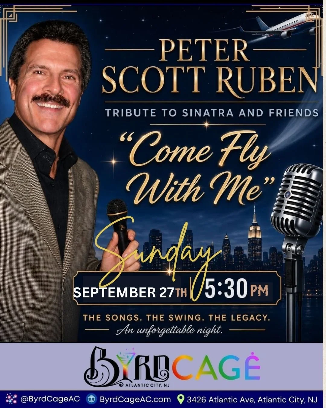 🎙️ SUNDAY &mdash; SINATRA SUNDAY
There&rsquo;s just something about Sinatra Sunday at ByrdCage. 🎙️🍸 Join Peter Scott Ruben this Sunday at 5:30PM for Come Fly With Me &mdash; a tribute to Sinatra and friends filled with the songs, the swing and the