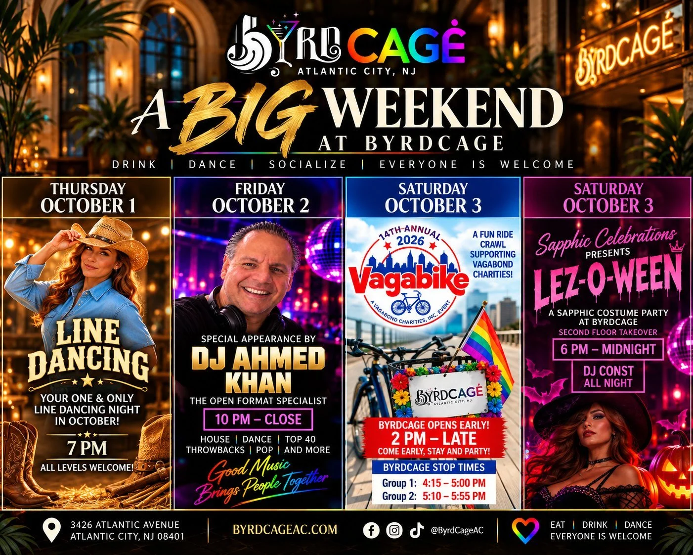 🌈🍂 A BIG WEEKEND is coming to ByrdCage! From boots and beats to bikes and costumes, we&rsquo;ve got a little bit of everything happening October 1&ndash;3!

🤠 THURSDAY, OCTOBER 1 | 7PM
It&rsquo;s our ONE &amp; ONLY Line Dancing night in October! G