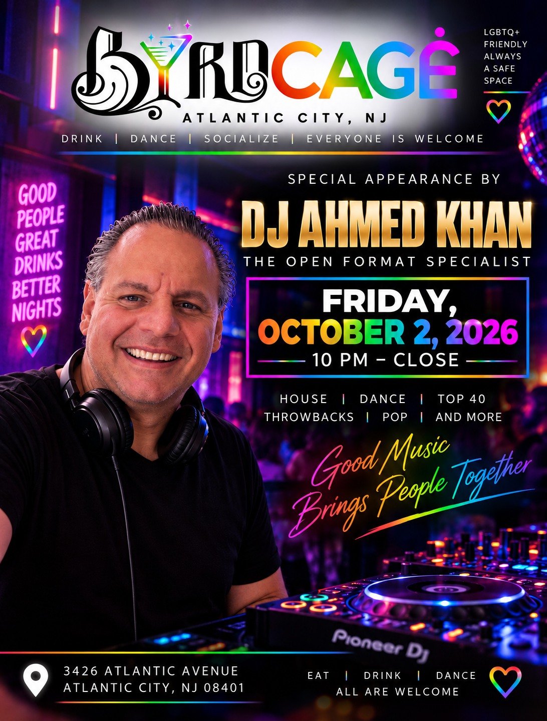 🎧 Friday night is turning up at Byrdcage!

We&rsquo;re welcoming DJ Ahmed Khan for a special appearance tonight Friday, October 2, bringing an open-format mix of house, dance, Top 40, throwbacks, pop and more!
Grab dinner, grab a drink and then hit 