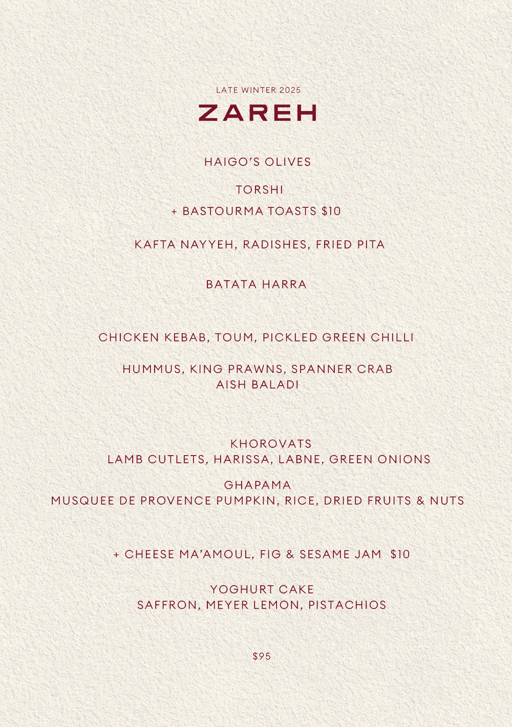 Zarch Menu MENU — ZAREH
