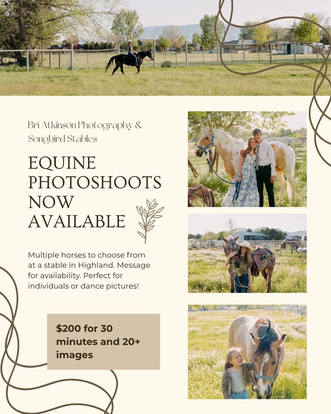 So excited to partner with @songbird.stables to offer equine photoshoots! If you have ever wanted to interact with horses and get photos with them, now is your chance! Aimee has 6 beautiful horses to choose from and the photoshoots would take place a