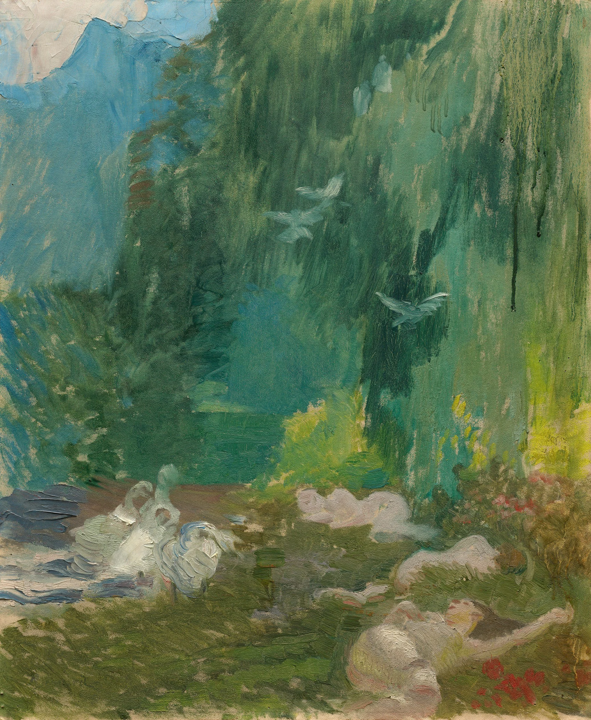 Painting of a lush green landscape, evoking calm, renewal, and emotional grounding.