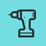 Outline of a cordless power drill on a blue background