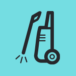 Vacuum cleaner with a long handle and a nozzle.