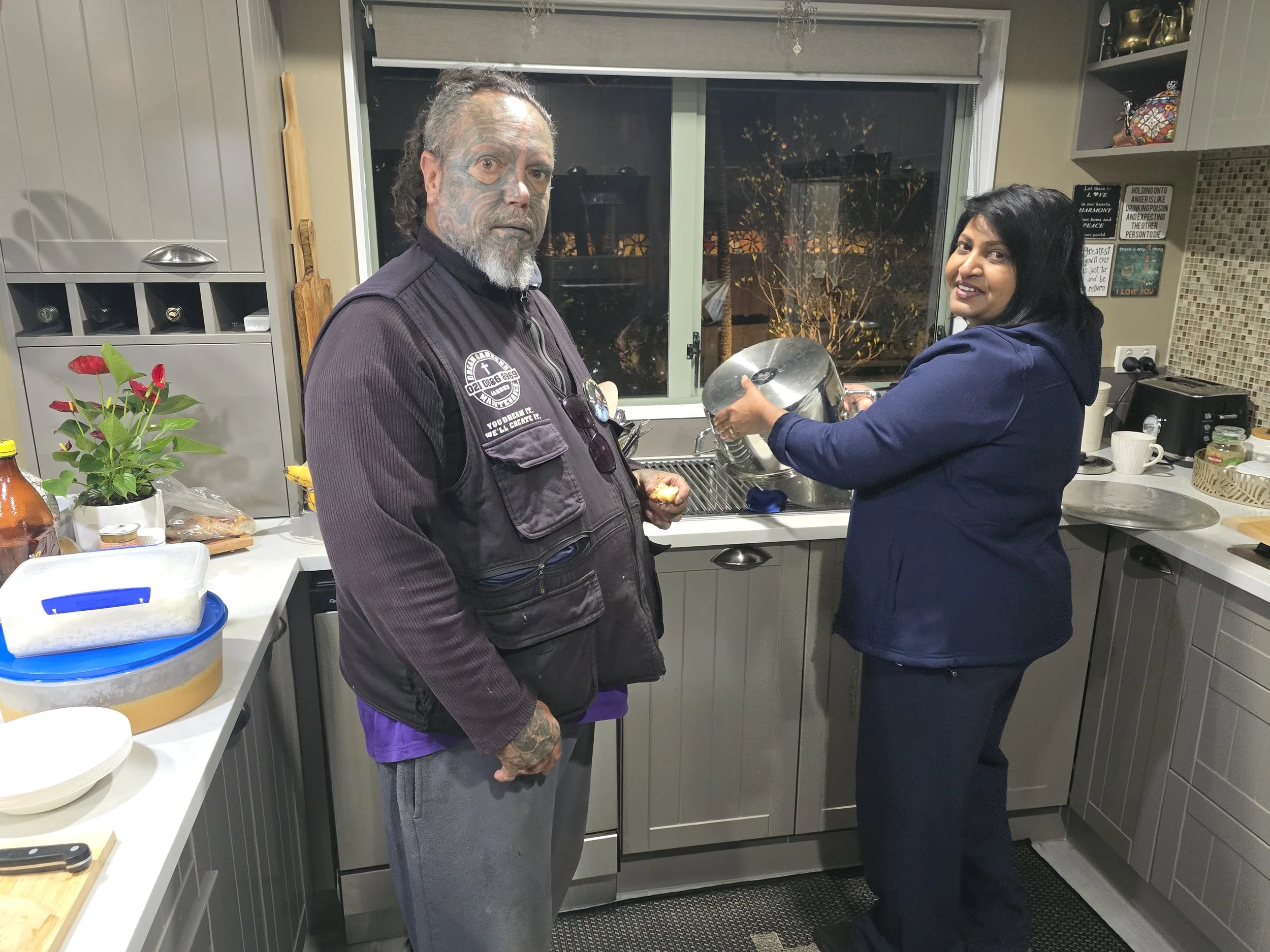 Dishes duty at the Moodley home