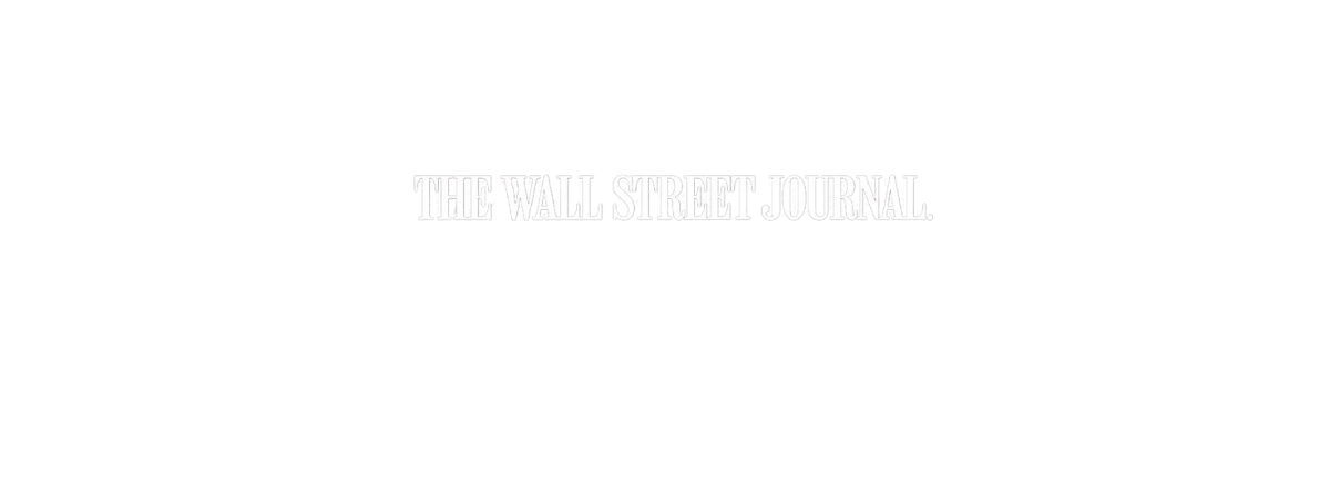 Black logo with white text that reads "The Wall Street Journal" framed by a white laurel wreath.