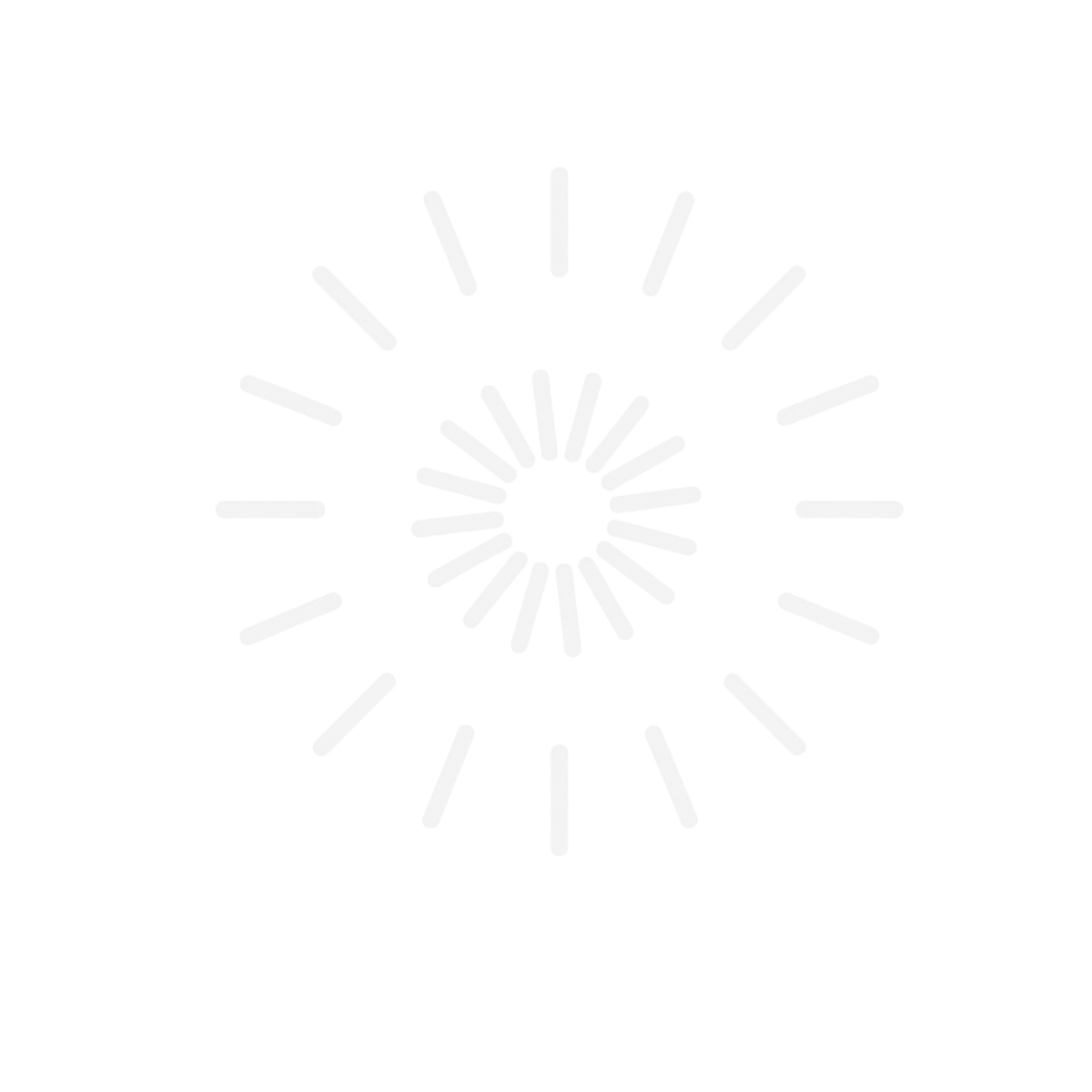 White loading spinner with radial lines on black background.