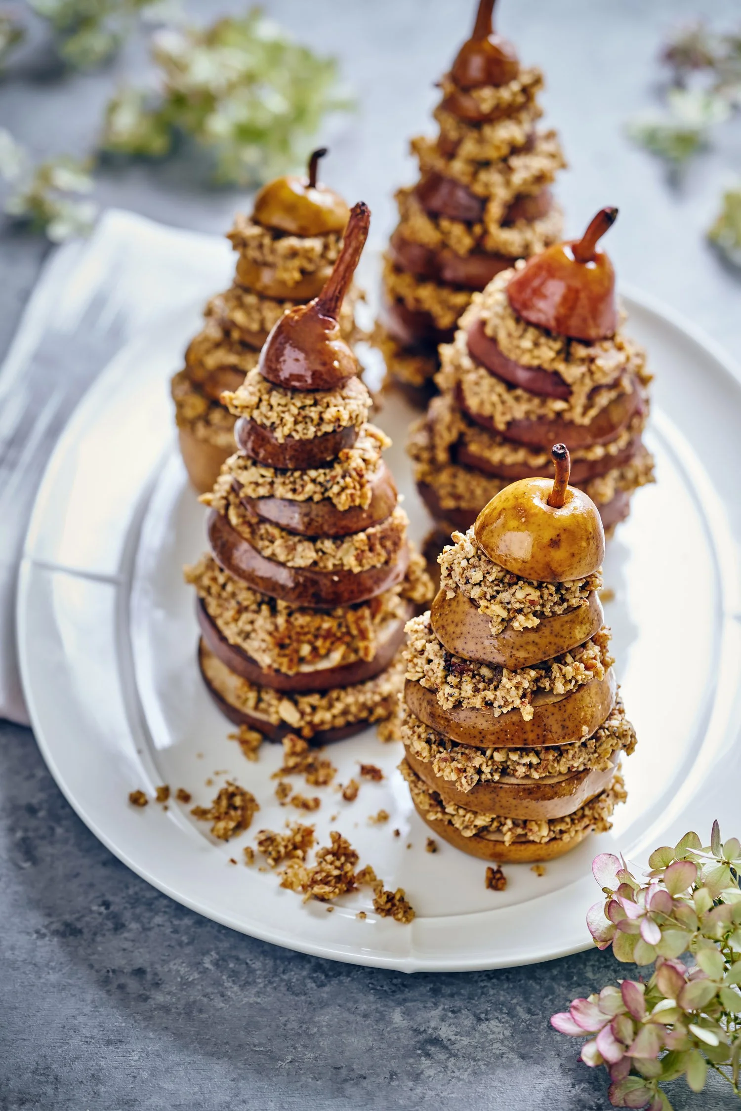 RECIPE: Rum + Pecan Pear Crumble Stacks