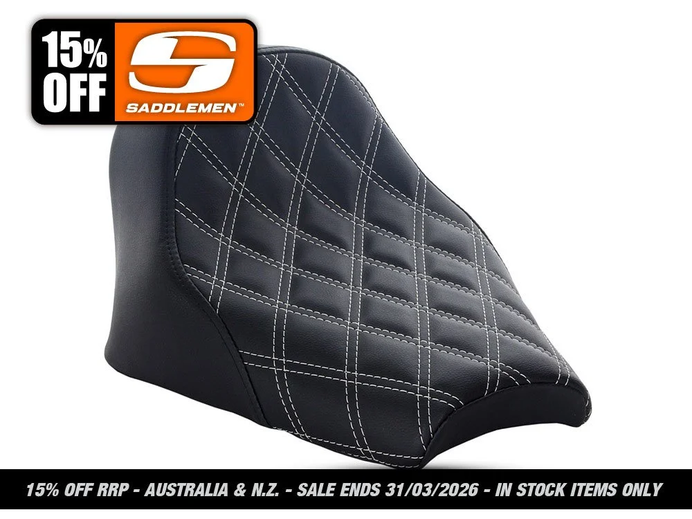 Renegade LS Solo Seat with Silver Double Diamond Lattice Stitch. Fits Scout Bobber 2018-2024