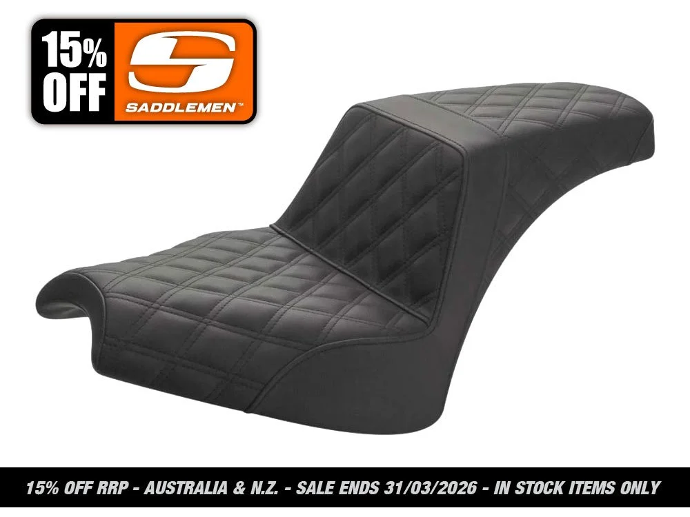 Step-Up Front & Rear LS Dual Seat with Black Double Diamond Lattice Stitch. Fits Indian Cruiser 2022up