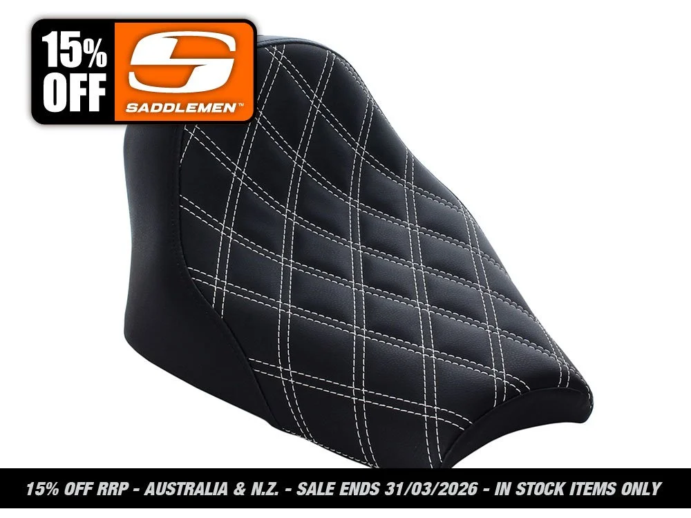 Renegade LS Solo Seat with White Double Diamond Lattice Stitch. Fits Scout Bobber 2018-2024