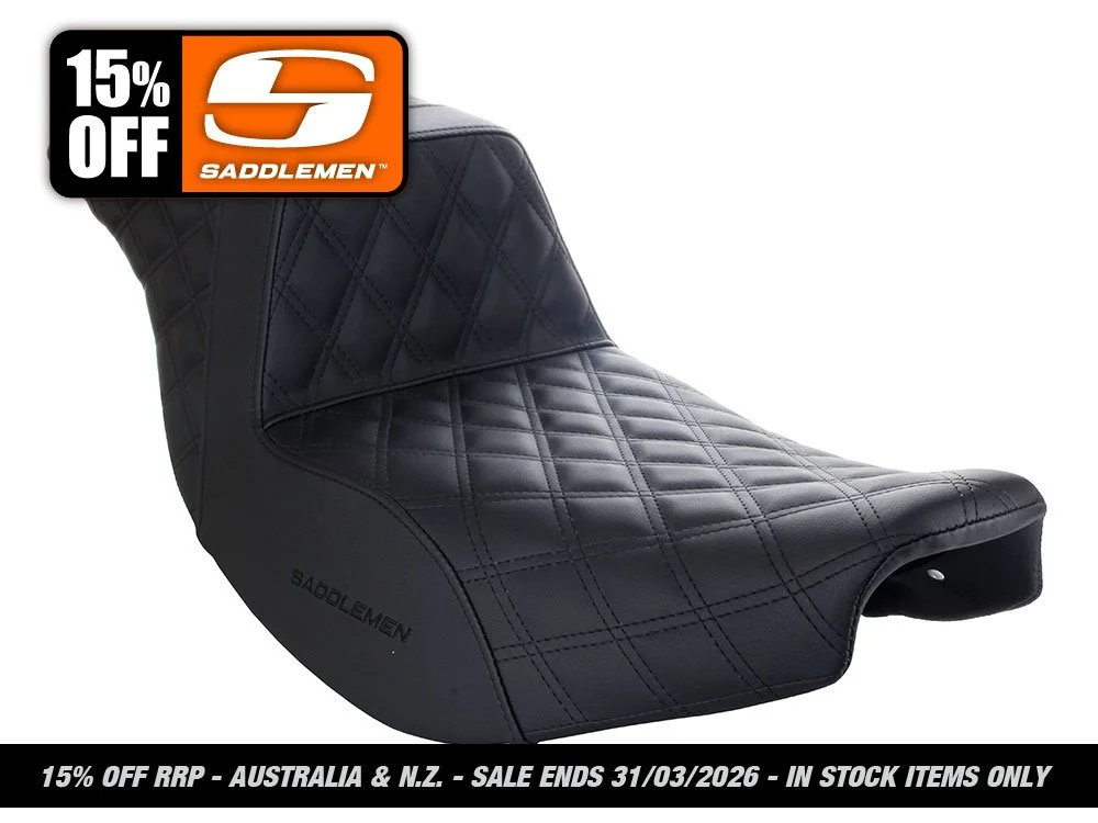 Step-Up LS Dual Seat with Black Double Diamond Lattice Stitch Front & Rear. Fits Indian Touring 2014up.