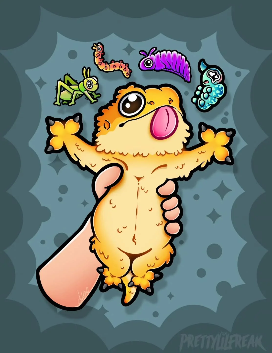 No thoughts, only bugs 🤤

In this piece, I have designed the most adorable Lil bearded dragon!!! He is wishing for lots of bugs to eats 😛 🐛 🪲🦗

#bugart #beardeddragon #lizardart #reptileart #cuteart #art #artist #digitalart #derpyart