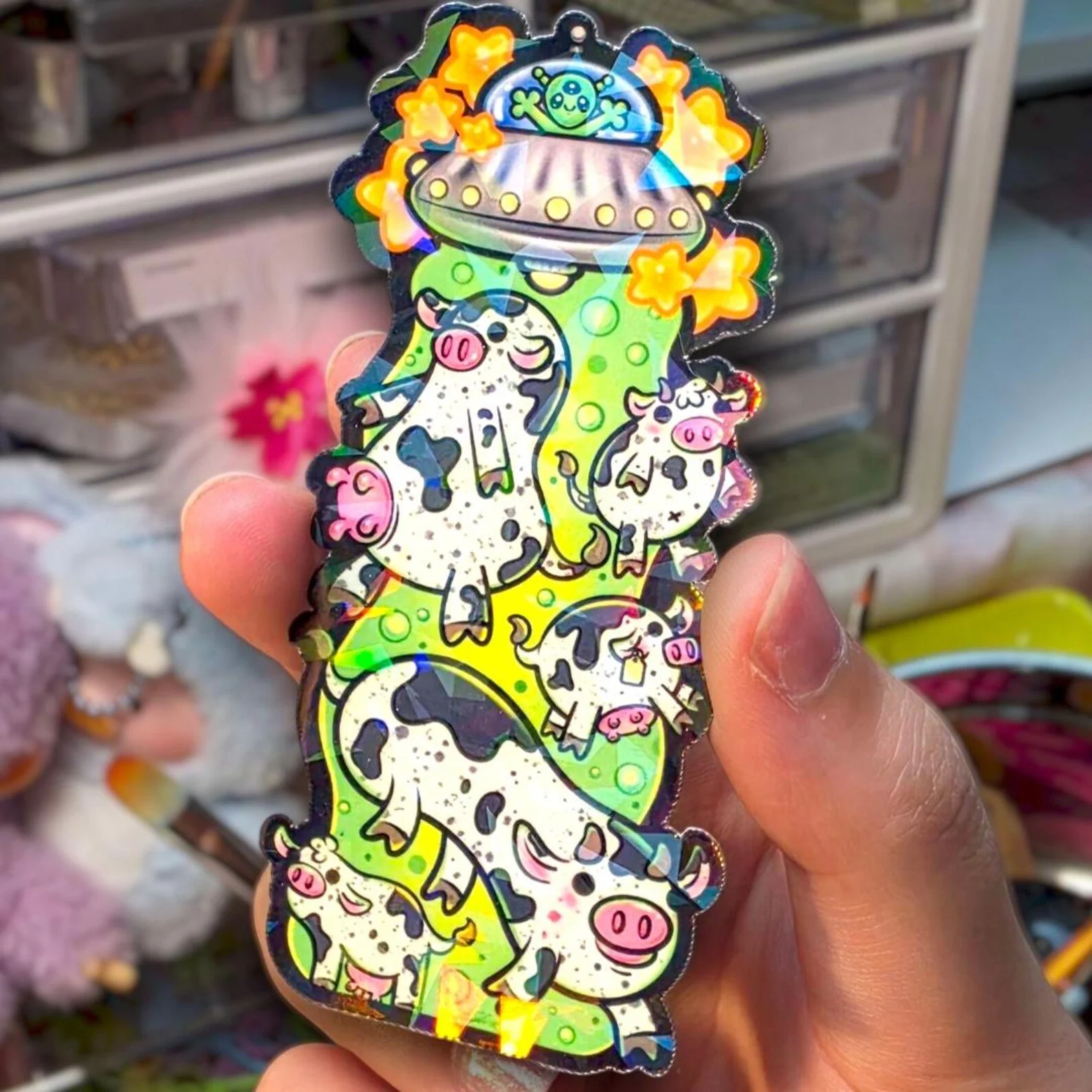 Alien UFO Cow Sticker 3" Vinyl Sticker