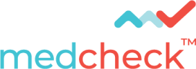 Logo of Medcheck with stylized upward movement lines above the word 'medcheck'.