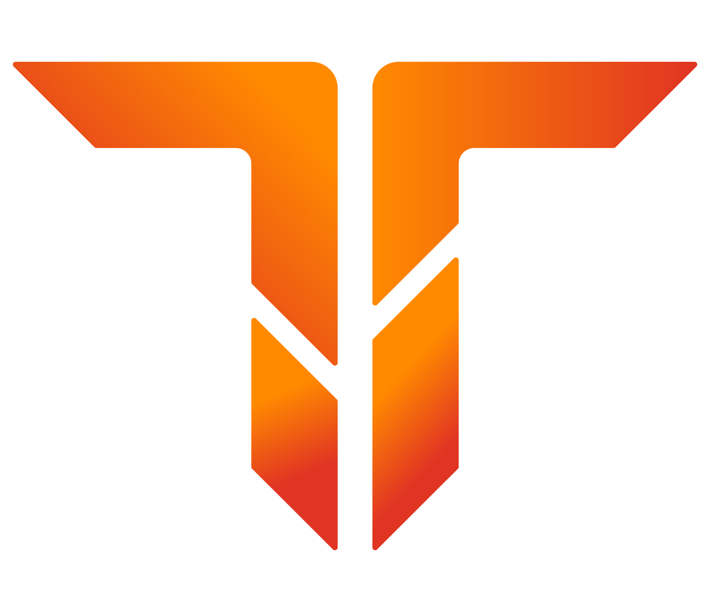 A stylized logo with gradient orange and red colors resembling a shield or geometric shape.