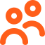 Abstract orange logo with interconnected circles and lines on a white background.