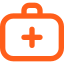An orange line drawing of a medical cross inside a rounded square.